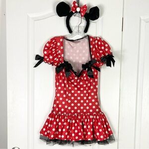 BE WICKED Set 2-Pc Dress S/M Mini-mouse Polkadot Costume Halloween Red Head-Band